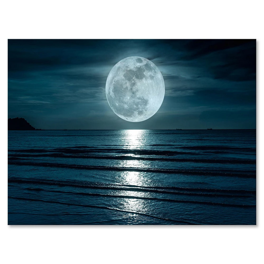 Designart Super Moon Over The Sea I Canvas Wall Art