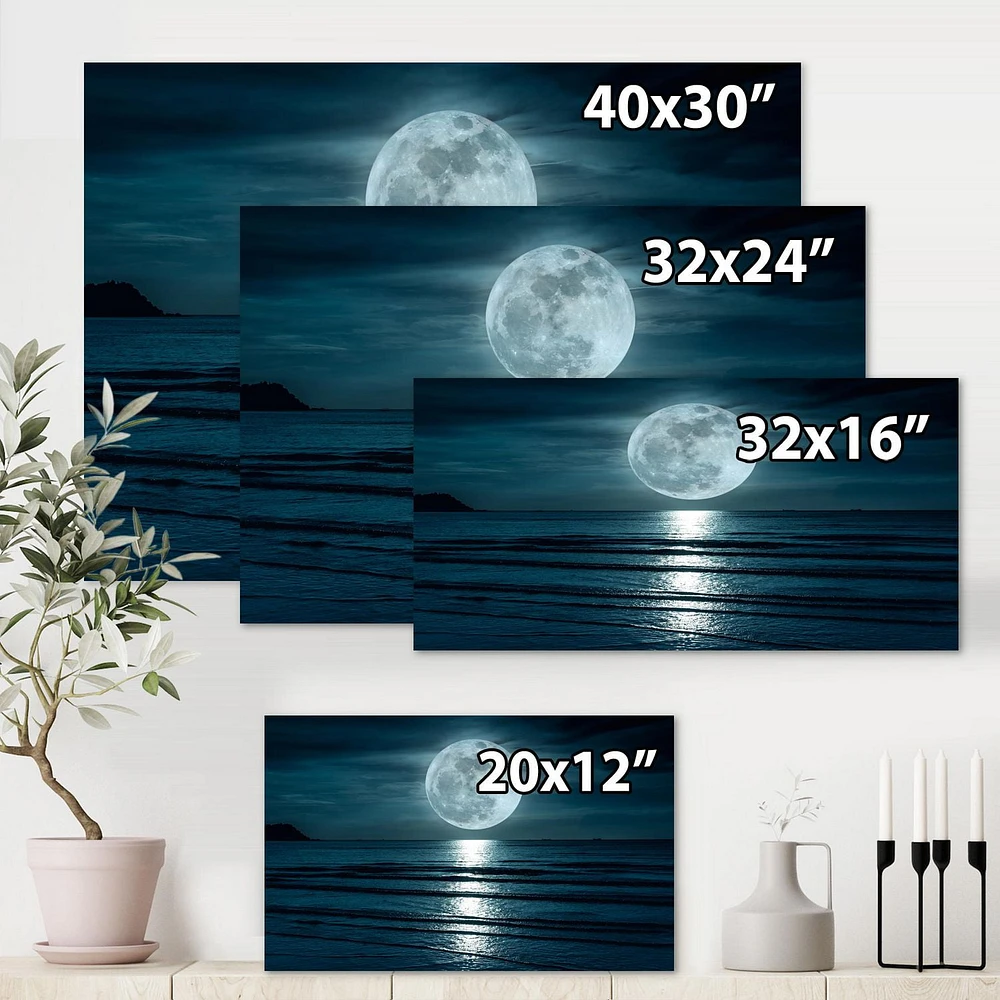 Designart Super Moon Over The Sea I Canvas Wall Art