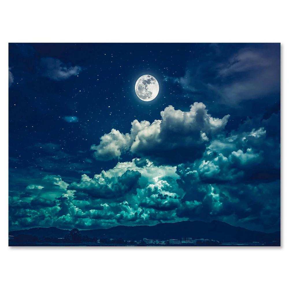 Designart Full Moon In Cloudy Night Sky II Canvas Wall Art