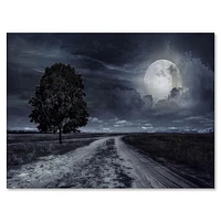 Designart Paved Road Under A Full Moon Canvas Wall Art