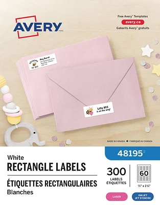 Avery White Rectangular Labels, 2/3" X 1-3/4"