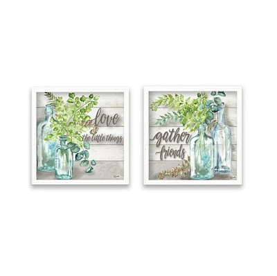 Artissimo Designs Vintage Bottles and Fern Square II Shadowbox - 14W x 14H x 1.18D