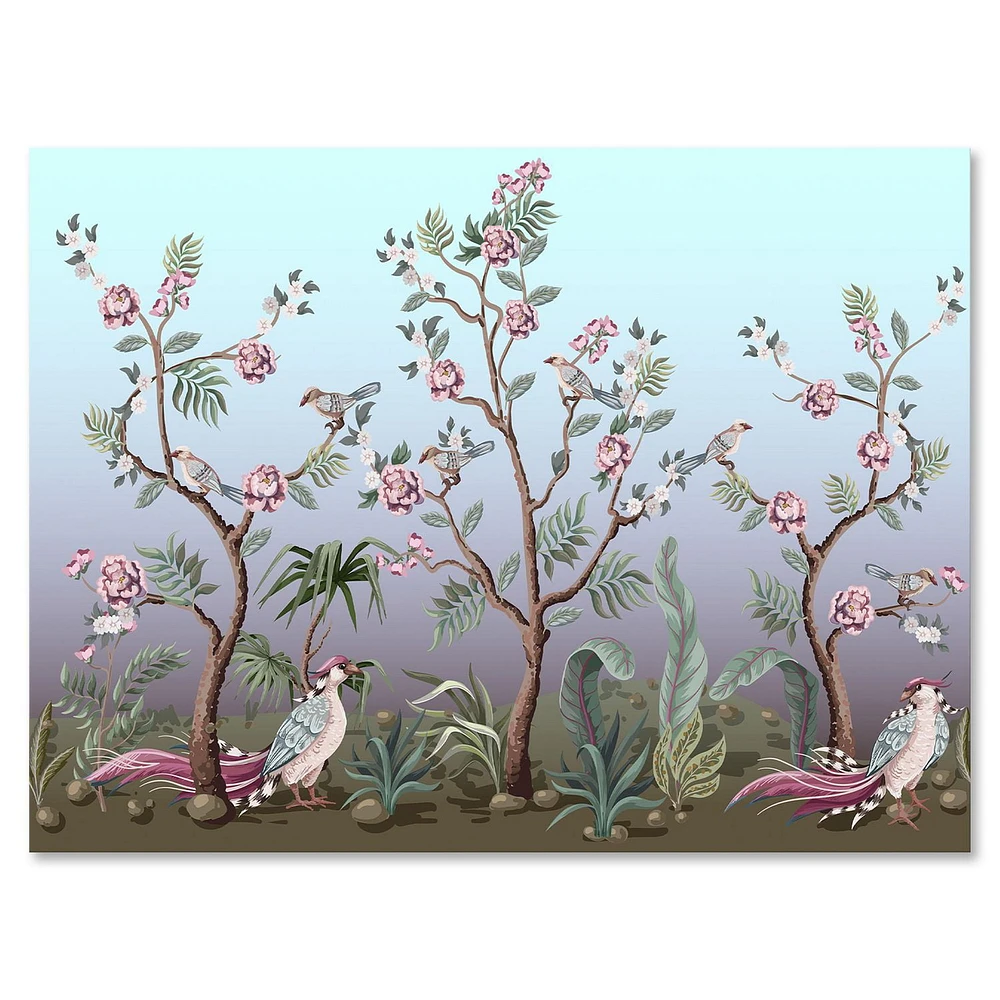 Designart Chinoiserie With Birds and Peonies II Canvas Wall Art