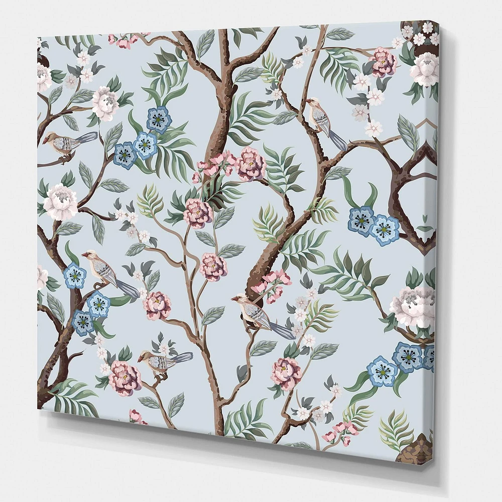 Designart Chinoiserie With Birds and Peonies X Canvas Wall Art