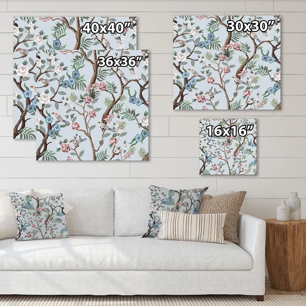 Designart Chinoiserie With Birds and Peonies X Canvas Wall Art