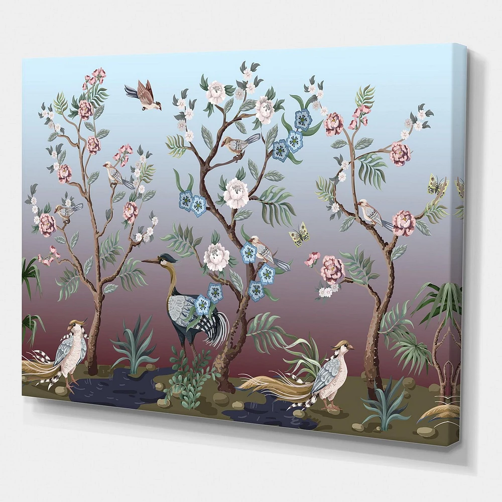 Designart Chinoiserie With Birds and Peonies XI Canvas Wall Art