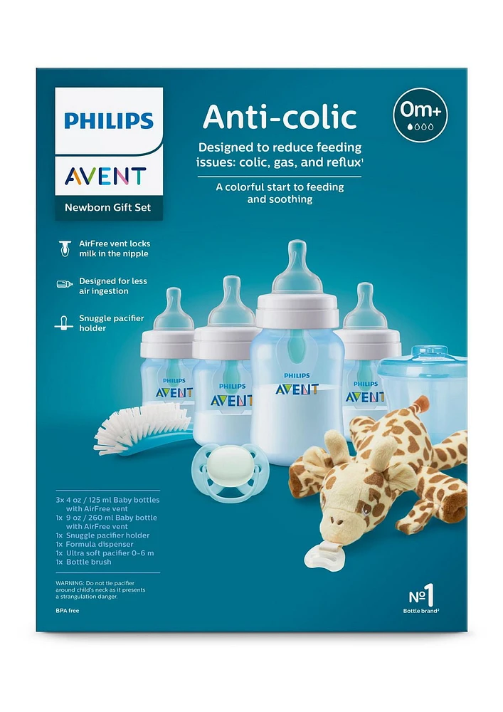 Anti-colic Baby Bottle with AirFree Vent Newborn Gift Set With Snuggle, Blue, SCD307/03