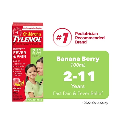 Tylenol Children's Medicine for Fever & Pain, Banana Berry Liquid, 100 mL