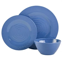 Gibson Home Brist in Blue Service de table 12 pièces en mélamine, 4 couleurs assorties