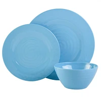 Gibson Home Brist in Blue Service de table 12 pièces en mélamine, 4 couleurs assorties