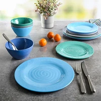 Gibson Home Brist in Blue Service de table 12 pièces en mélamine, 4 couleurs assorties