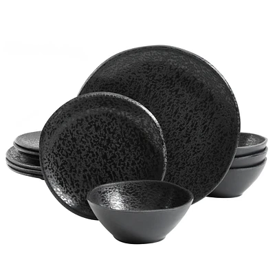 Gibson Yoko 12 Piece Melamine Dinnerware Set, Matte Black