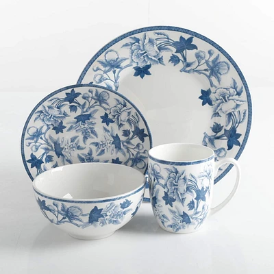 Martha Stewart Goodale 16 Piece Vintage Blue Dinnerware Set, Fine Ceramic