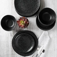 Gibson Yoko 12 Piece Melamine Dinnerware Set, Matte Black