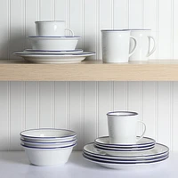 Martha Stewart Cliffield 16 Piece Dinnerware Set, Blue Rim, White, Fine Ceramic