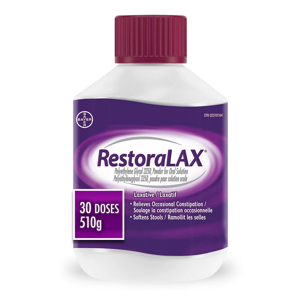 RestoraLAX Poudre laxative adoucissante pour selles - Laxatifs pour la constipation, soulagement efficace de la constipation pour les adultes, sans goût, sans grain, sans gaz, sans ballonnement, sans crampes, sans envie soudaine 30 doses, 510 g