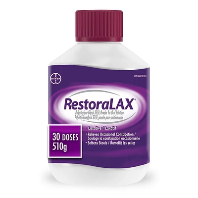 RestoraLAX Poudre laxative adoucissante pour selles - Laxatifs pour la constipation, soulagement efficace de la constipation pour les adultes, sans goût, sans grain, sans gaz, sans ballonnement, sans crampes, sans envie soudaine 30 doses, 510 g