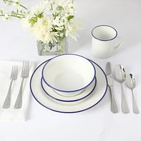 Martha Stewart Cliffield 16 Piece Dinnerware Set, Blue Rim, White, Fine Ceramic