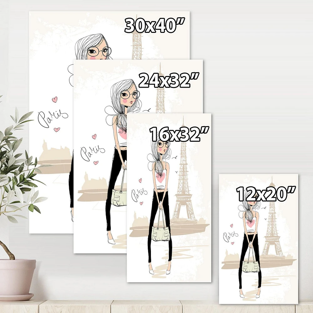 Designart Cute Girl By The Tour Eiffel In Paris Canvas Wall Art