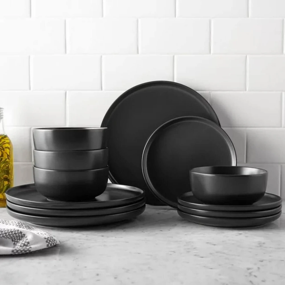 Gibson Fairhope 12 Piece Melamine Dinnerware Set, Matte Black