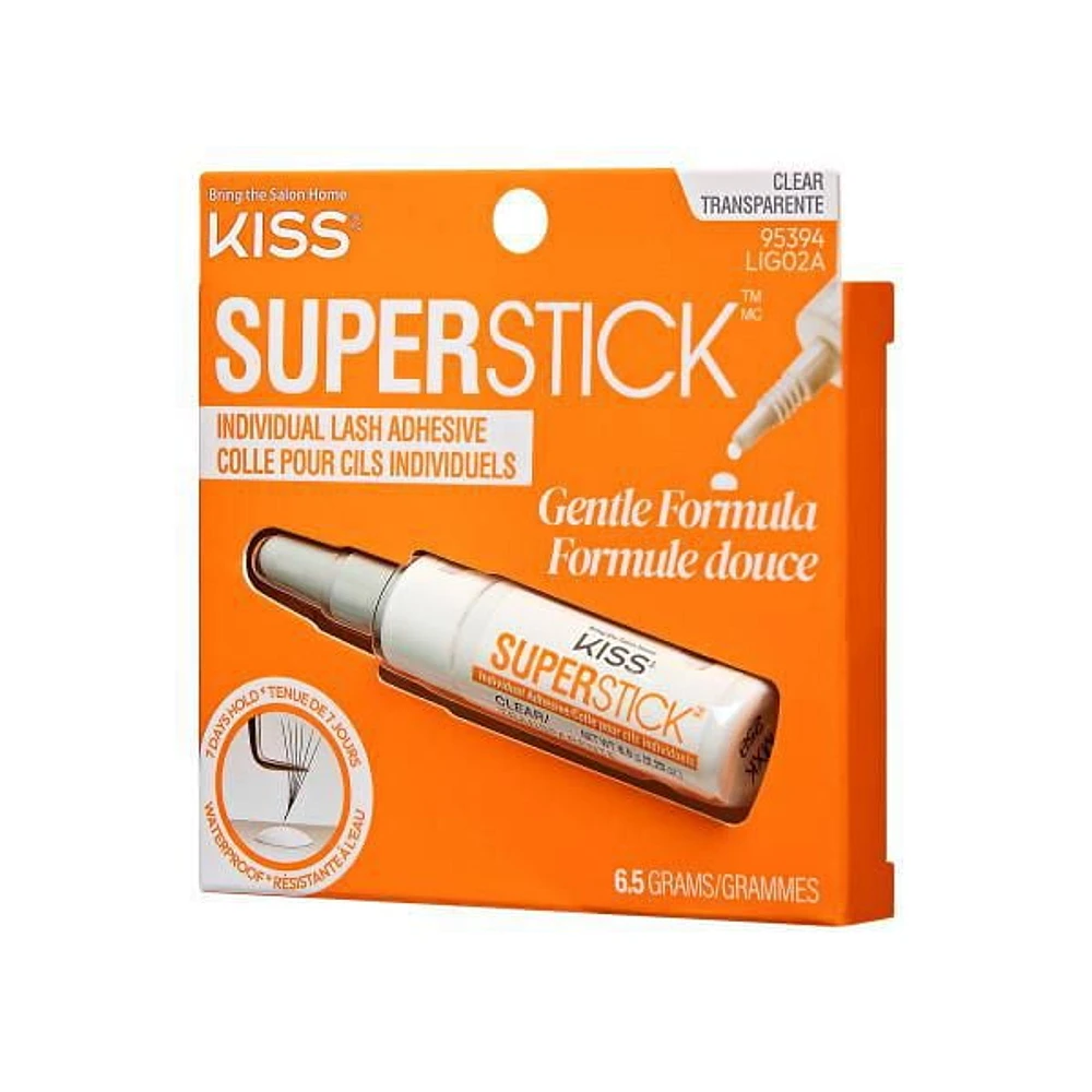 KISS Super Colle à faux cils en faisceaux individuels - Poids net 6,5 g (0,23 oz) - Transparent KISS adhésif pour faisceaux de cils
