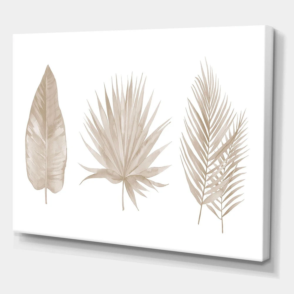 Designart Tropical Beiges Leaves Canvas Wall Art