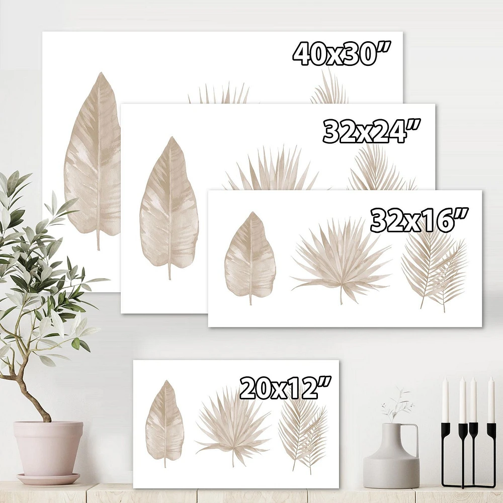 Designart Tropical Beiges Leaves Canvas Wall Art