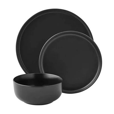 Gibson Fairhope 12 Piece Melamine Dinnerware Set, Matte Black