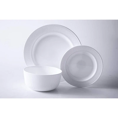 Ultra By Gibson Swanton 12 Piece Dinnerware Set, White, Opal Tempered Glass