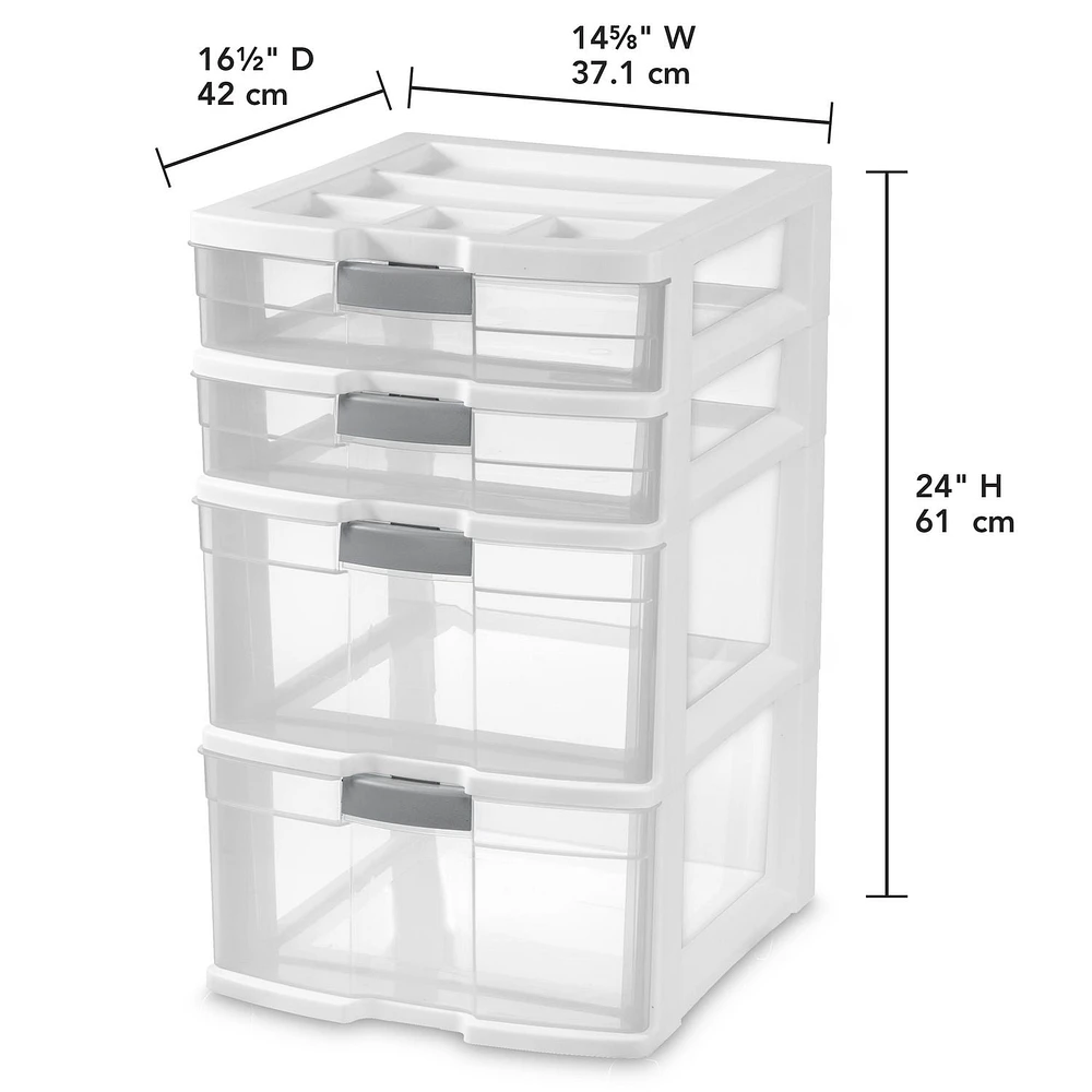 Sterilite 4 Drawer Locking Tower White