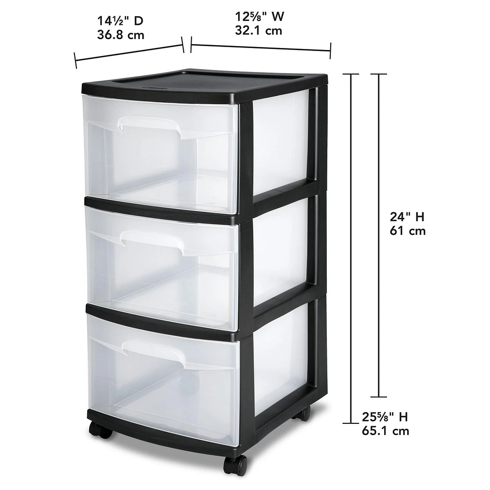 Sterilite 3 Drawer Black Medium Cart, 1 unit, Black