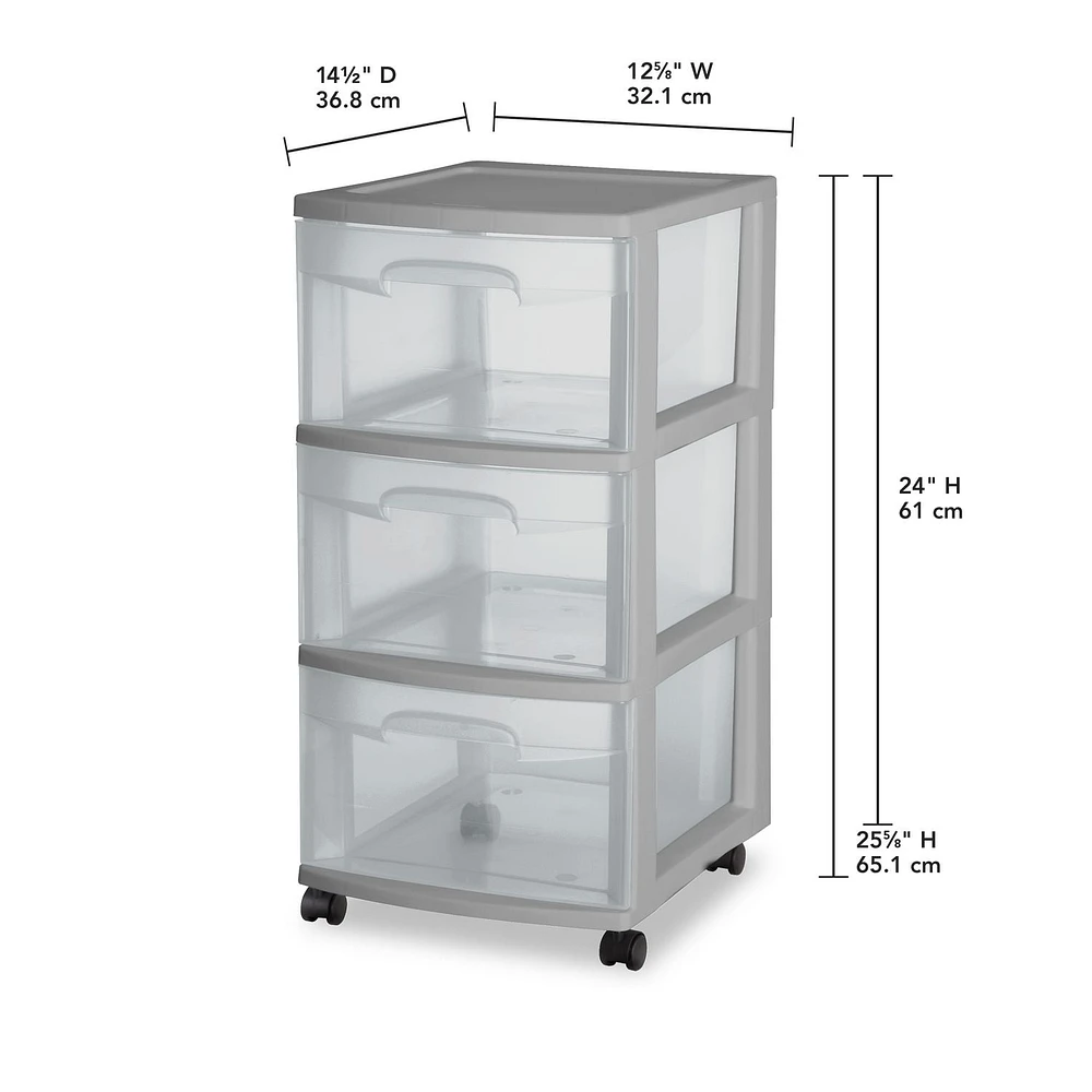 Sterilite 3 Drawer Cart - Grey, 1 Unit, Gray