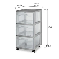 Sterilite 3 Drawer Cart - Grey, 1 Unit, Gray