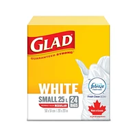 Glad White Garbage Bags - Small 25 Litres - Febreze Fresh Clean Scent, 24 Trash Bags, 24 Bags