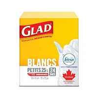 Glad White Garbage Bags - Small 25 Litres - Febreze Fresh Clean Scent, 24 Trash Bags, 24 Bags