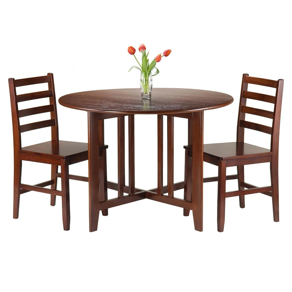 Winsome Alamo 3-Piece Round Drop Leaf Table with 2 Hamilton Ladder Back Chairs - 94356