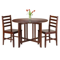 Winsome Alamo 3-Piece Round Drop Leaf Table with 2 Hamilton Ladder Back Chairs - 94356