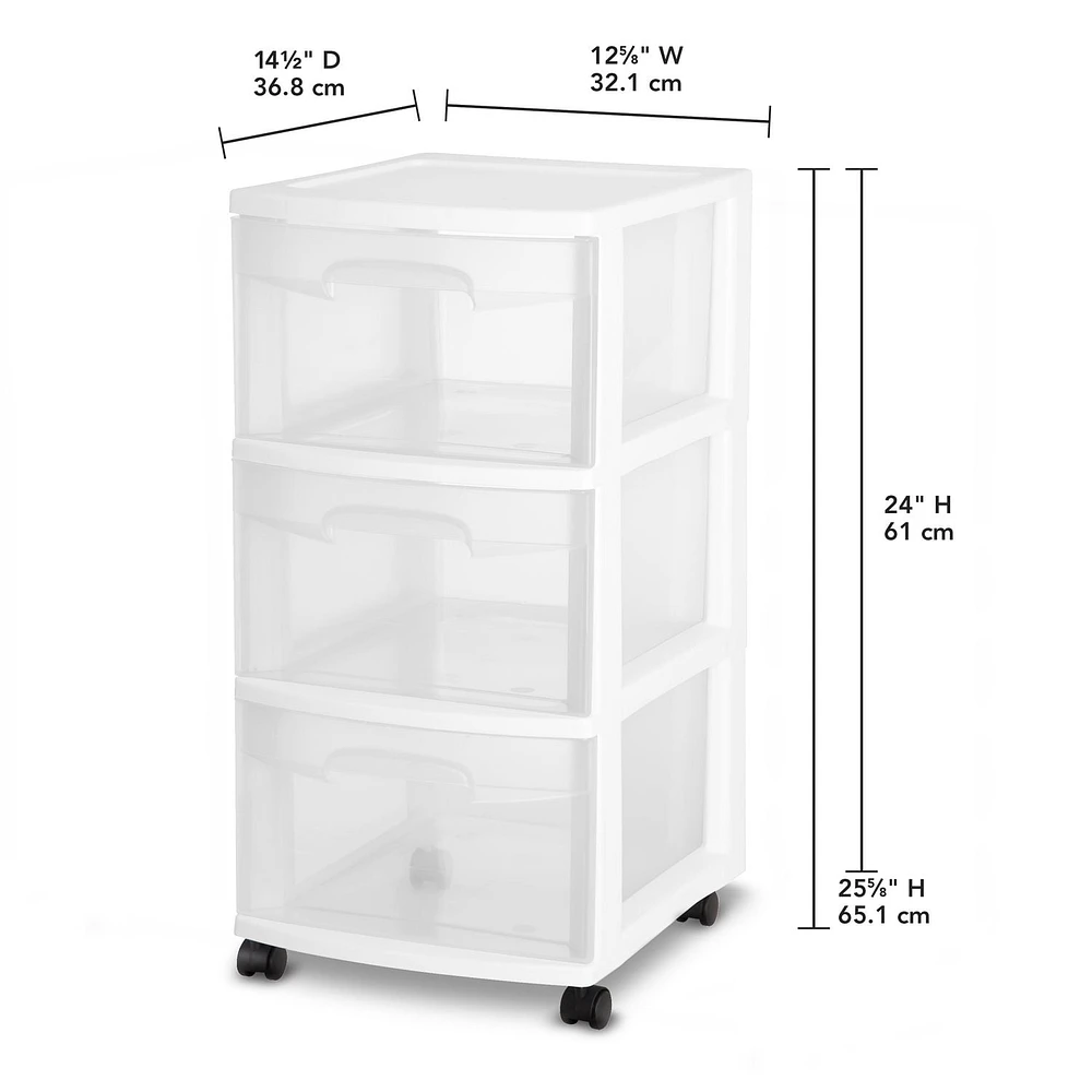 Sterilite 3 Drawer White Cart, 1 unit, White