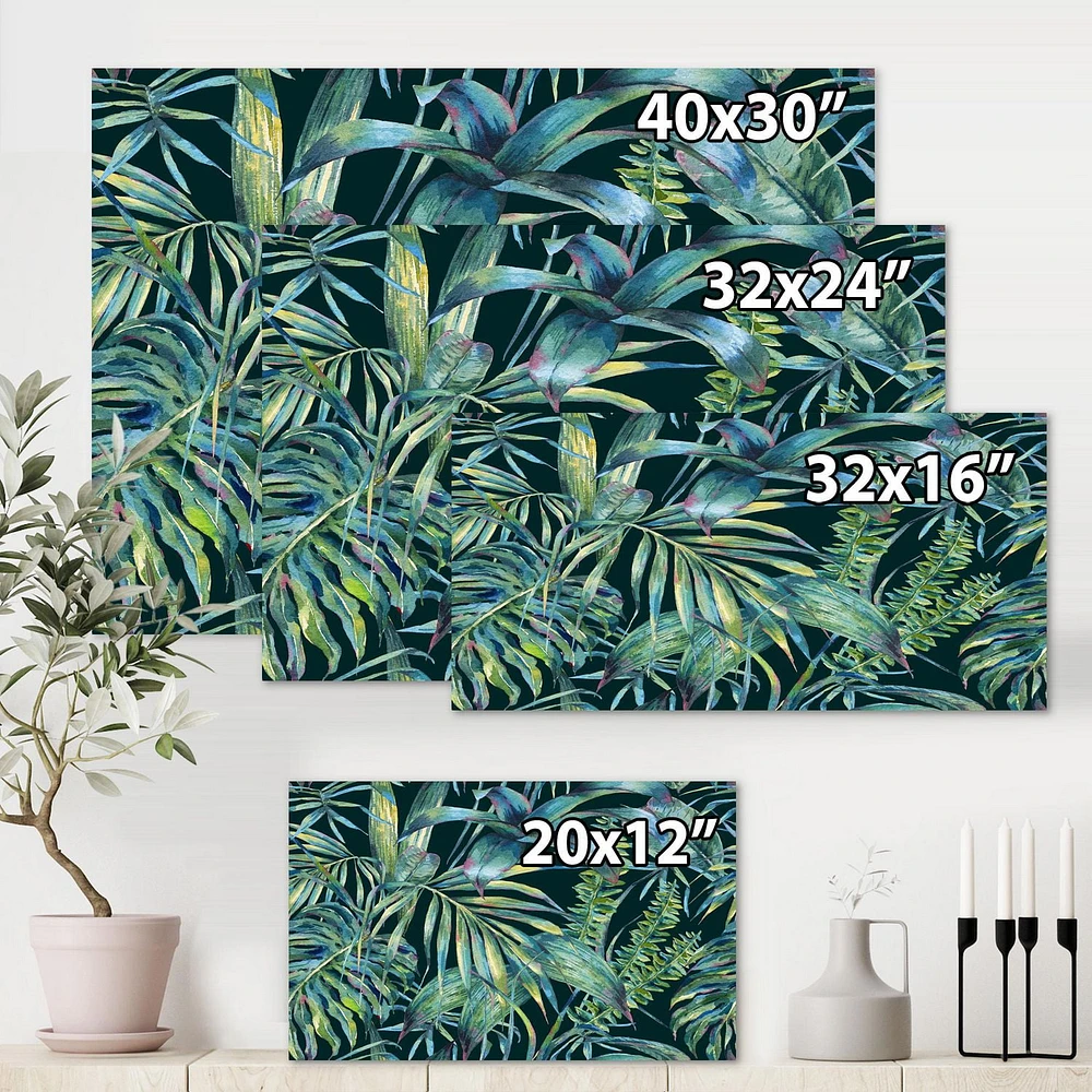 Designart Natural Leaves Exotic On Dark I Canvas Wall Art