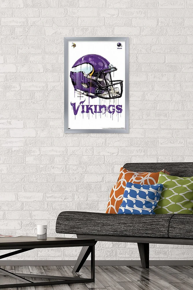 NFL Minnesota Vikings - Drip Helmet 20 Wall Poster, 22.375" x 34" Framed