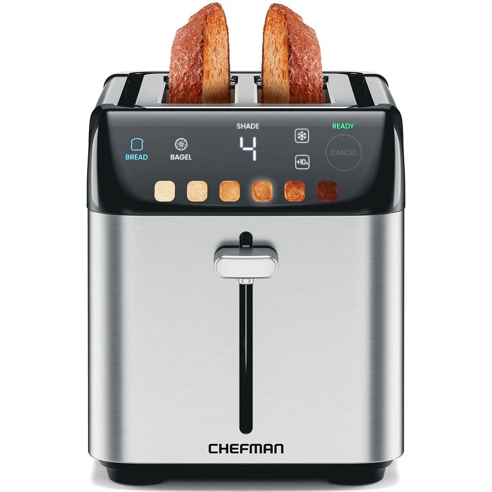 Chefman Smart Touch 2 Slice Digital Toaster, 6 Shade Settings, Bagel Mode - Stainless Steel, New, 2 Slice Toaster