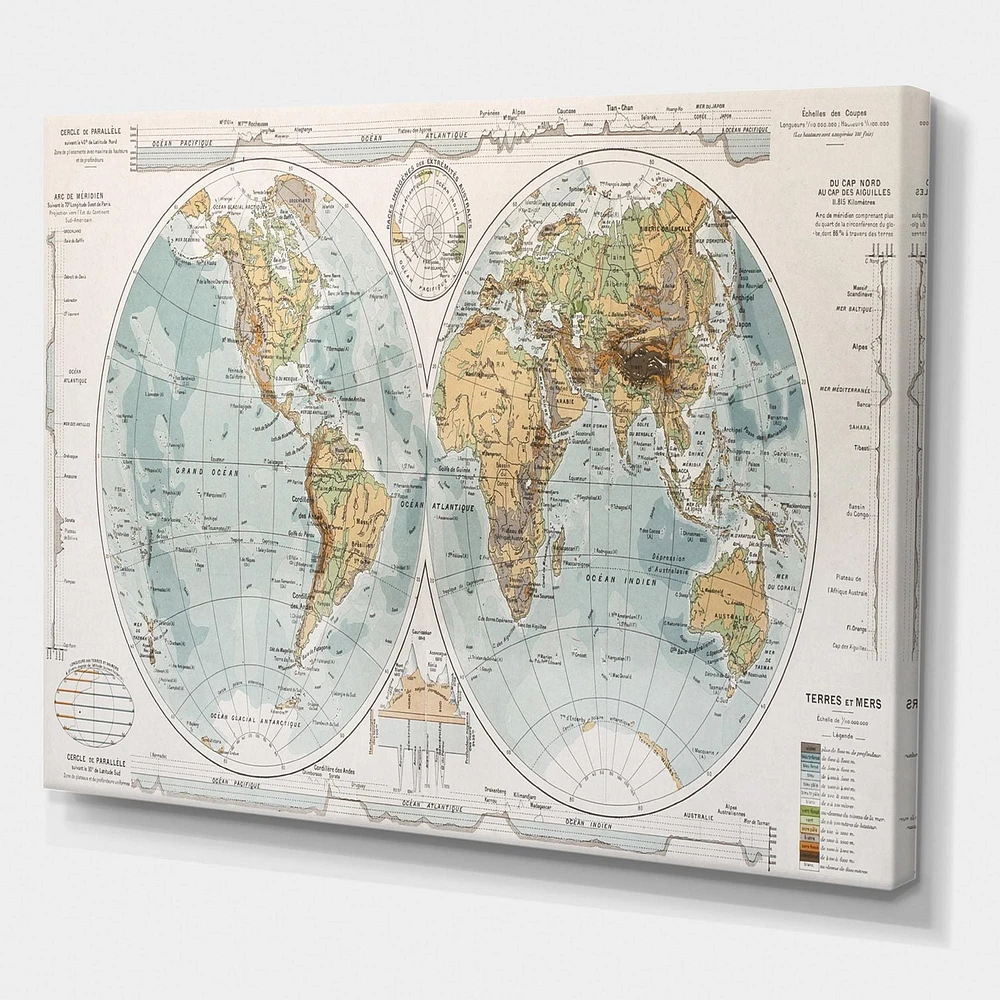 Designart Ancient Map of The World II Canvas Wall Art