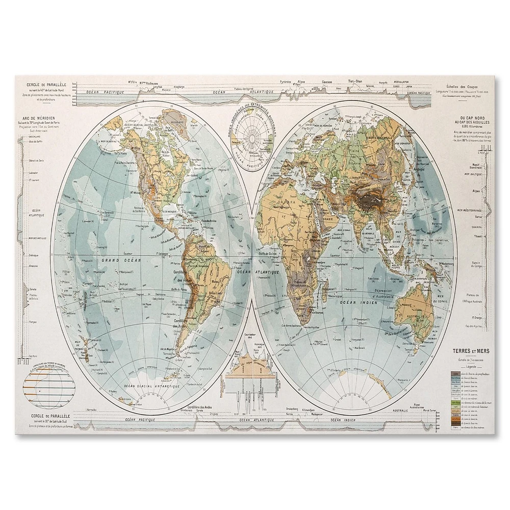 Designart Ancient Map of The World II Canvas Wall Art