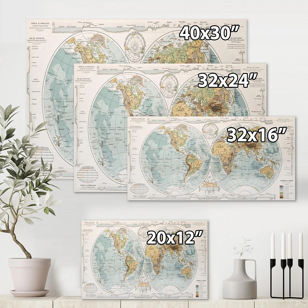 Designart Ancient Map of The World II Canvas Wall Art