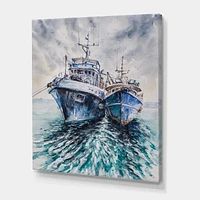 Designart Two Fishing Boats Before A Storm Anchored Canvas Wall Art