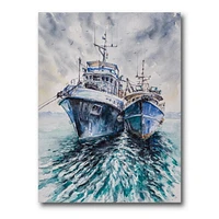 Designart Two Fishing Boats Before A Storm Anchored Canvas Wall Art