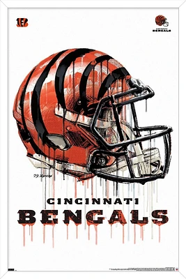 NFL Cincinnati Bengals - Drip Helmet 20 Wall Poster with Magnetic Frame, 22.375" x 34"