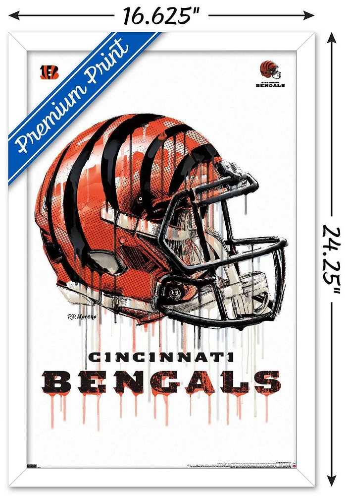 NFL Cincinnati Bengals - Drip Helmet 20 Wall Poster with Magnetic Frame, 22.375" x 34"