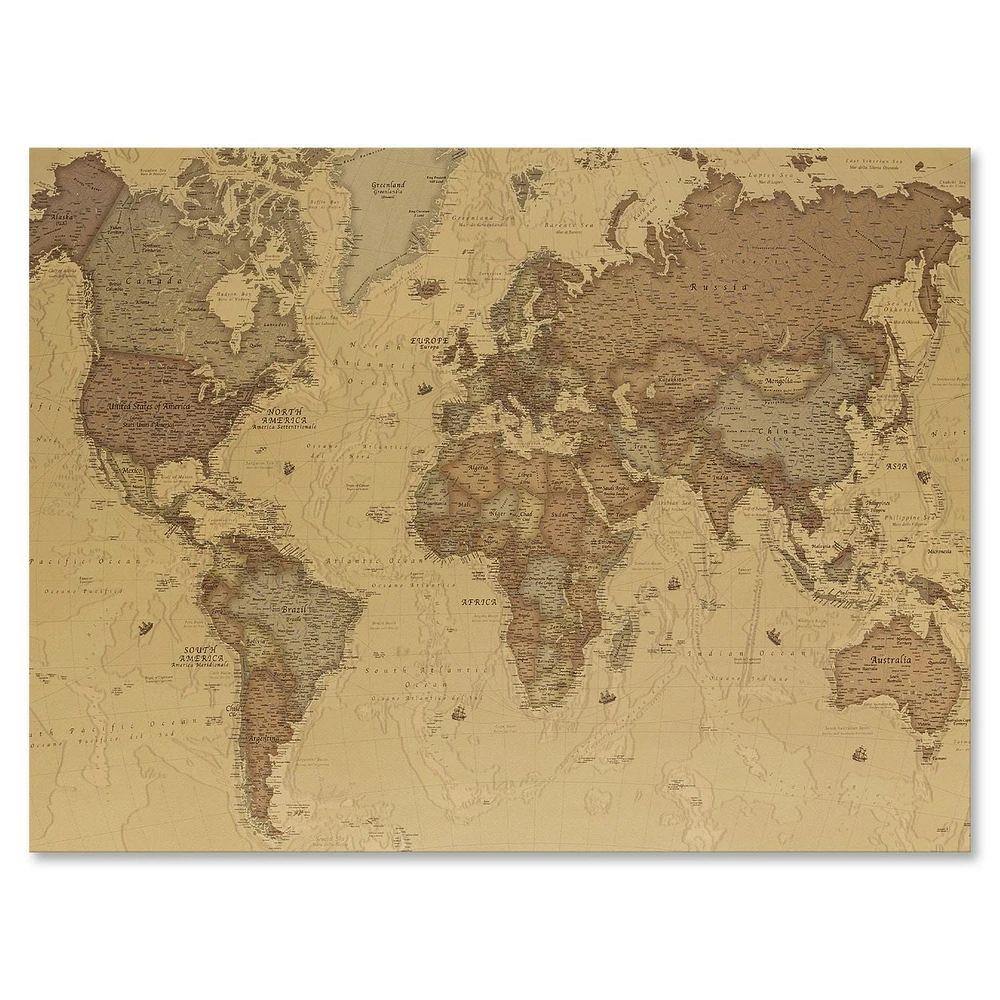 Designart Ancient Map of The World III Canvas Wall Art