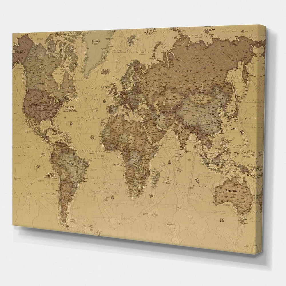 Designart Ancient Map of The World III Canvas Wall Art